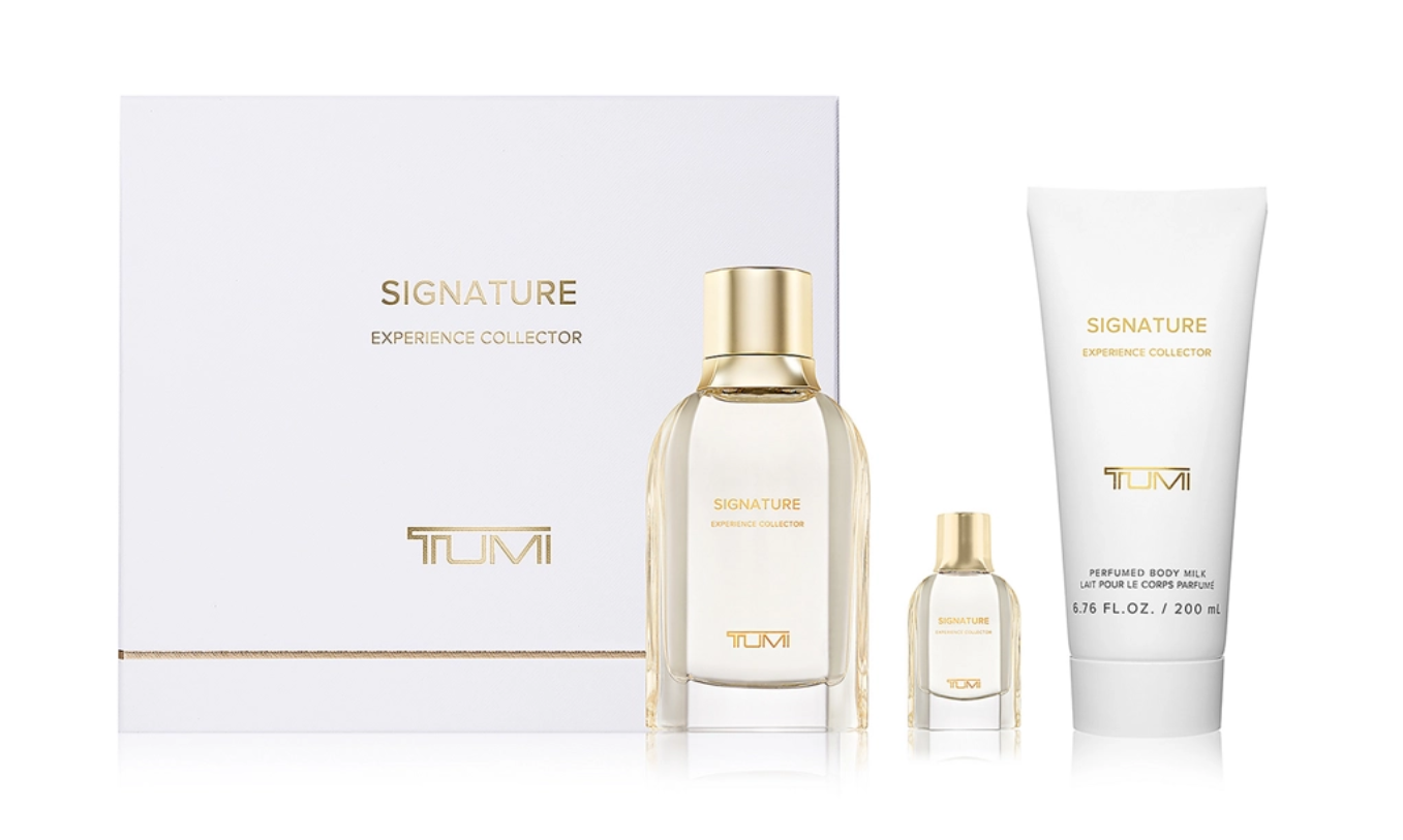 Tumi Signature Experience Collector Gift Set 3.4 oz/ 100 ml Extrait de Parfum, 0.25 oz/ 7.5 ml Extrait de Parfum & 6.7 oz/ 200 ml Body Milk