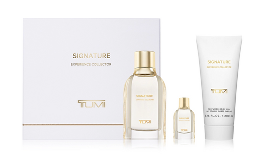 Tumi Signature Experience Collector Gift Set 3.4 oz/ 100 ml Extrait de Parfum, 0.25 oz/ 7.5 ml Extrait de Parfum & 6.7 oz/ 200 ml Body Milk